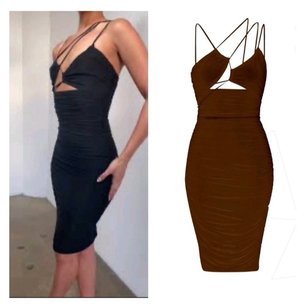 Leau Dress Size Small Brown Seoul Strap Mesh Bodycon Cutout